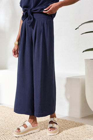 Airflow Pleated Pants With Elastic Waistband-Nautical