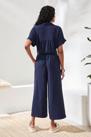 Airflow Pleated Pants With Elastic Waistband-Nautical