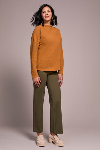 Lightweight Funnel Neck Dolman Sleeve Knit Top-Bran