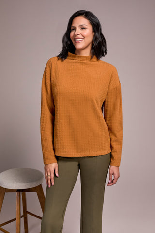 Lightweight Funnel Neck Dolman Sleeve Knit Top-Bran