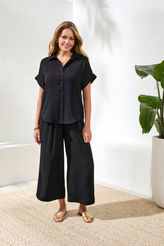 Airflow Relaxed Dolman Button-Down Shirt-Black