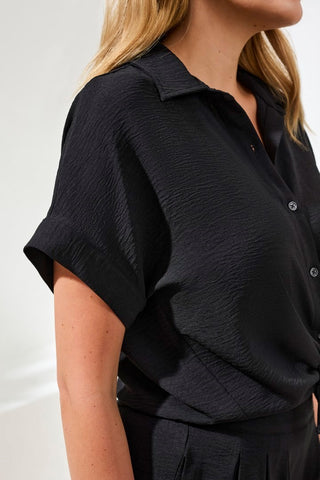 Airflow Relaxed Dolman Button-Down Shirt-Black