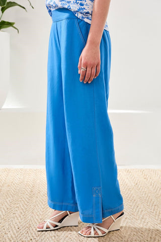 Lightweight Slub Woven Flowy Wide Leg Pants-Royal