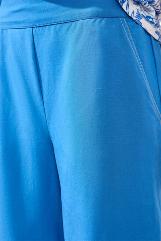 Lightweight Slub Woven Flowy Wide Leg Pants-Royal