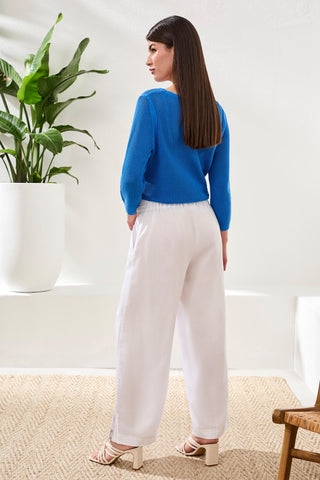 Lightweight Slub Woven Flowy Wide Leg Pants-White