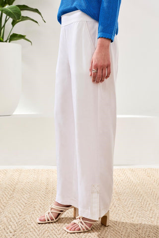 Lightweight Slub Woven Flowy Wide Leg Pants-White