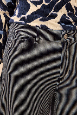 Lightweight Striped Wide Leg Cuffed Ankle Pants-Sapphire