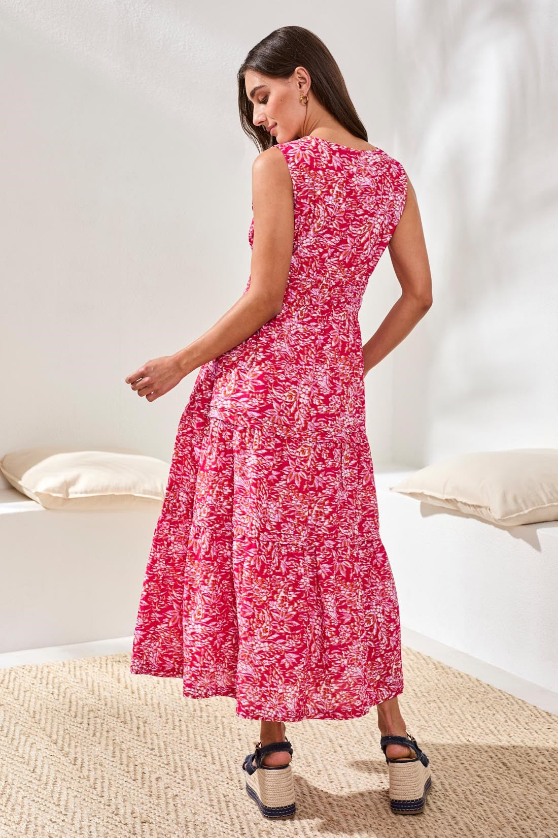 Lined Poplin Maxi Dress With Drawcord Waist-Gardenia S Lined Poplin Maxi Dress With Drawcord Waist-Gardenia S