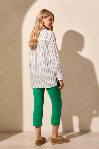 LONG SLEEVE BUTTON-UP STRIPE TUNIC SHIRT-Riviera