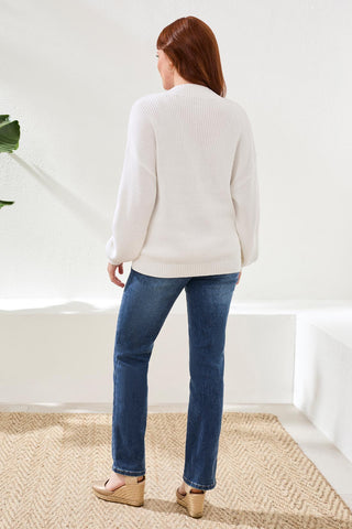 Long Sleeve Combed Cotton Cardigan-White