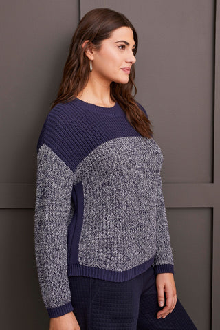 alt view 3 - LONG SLEEVE CREW NECK COLORBLOCK SWEATER-Sapphire