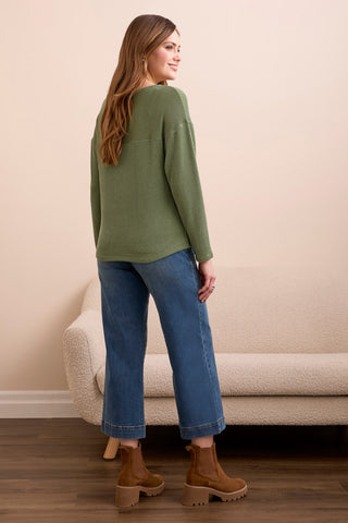 Long-Sleeve Notch Collar Top-Chive