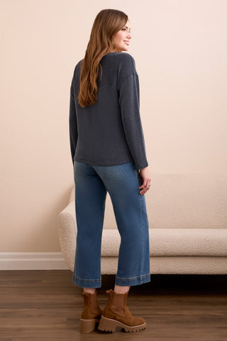 Long-Sleeve Notch Collar Top-Marine