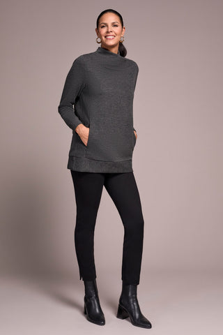 Long-Sleeve Tunic With Invisible Pockets-Charcoal
