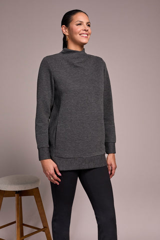 Long-Sleeve Tunic With Invisible Pockets-Charcoal