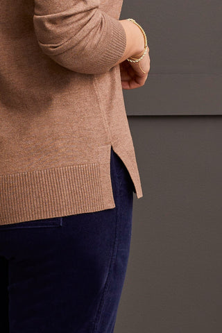 alt view 3 - LONG SLEEVE V-NECK SWEATER WITH CABLE KNIT DETAIL-Mocha