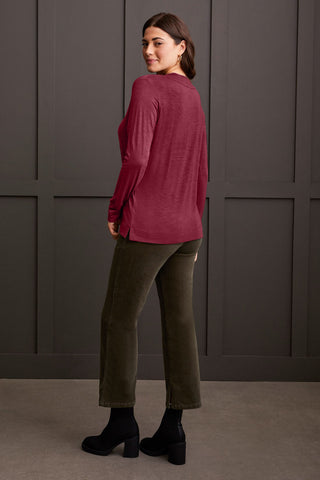 LONG-SLEEVE V-NECK TOP WITH SIDE SLITS-Bordeaux