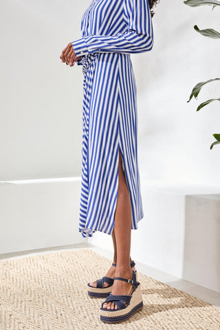 Long Sleeve Wrap Waist Shirt Dress-White