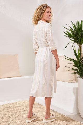 Lurex Jacquard Button-Front Cover-Up Dress With Roll-Up Sleeves-White