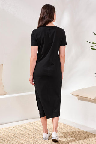 Robe Midi En Jersey Avec Nœud Devant-Noir