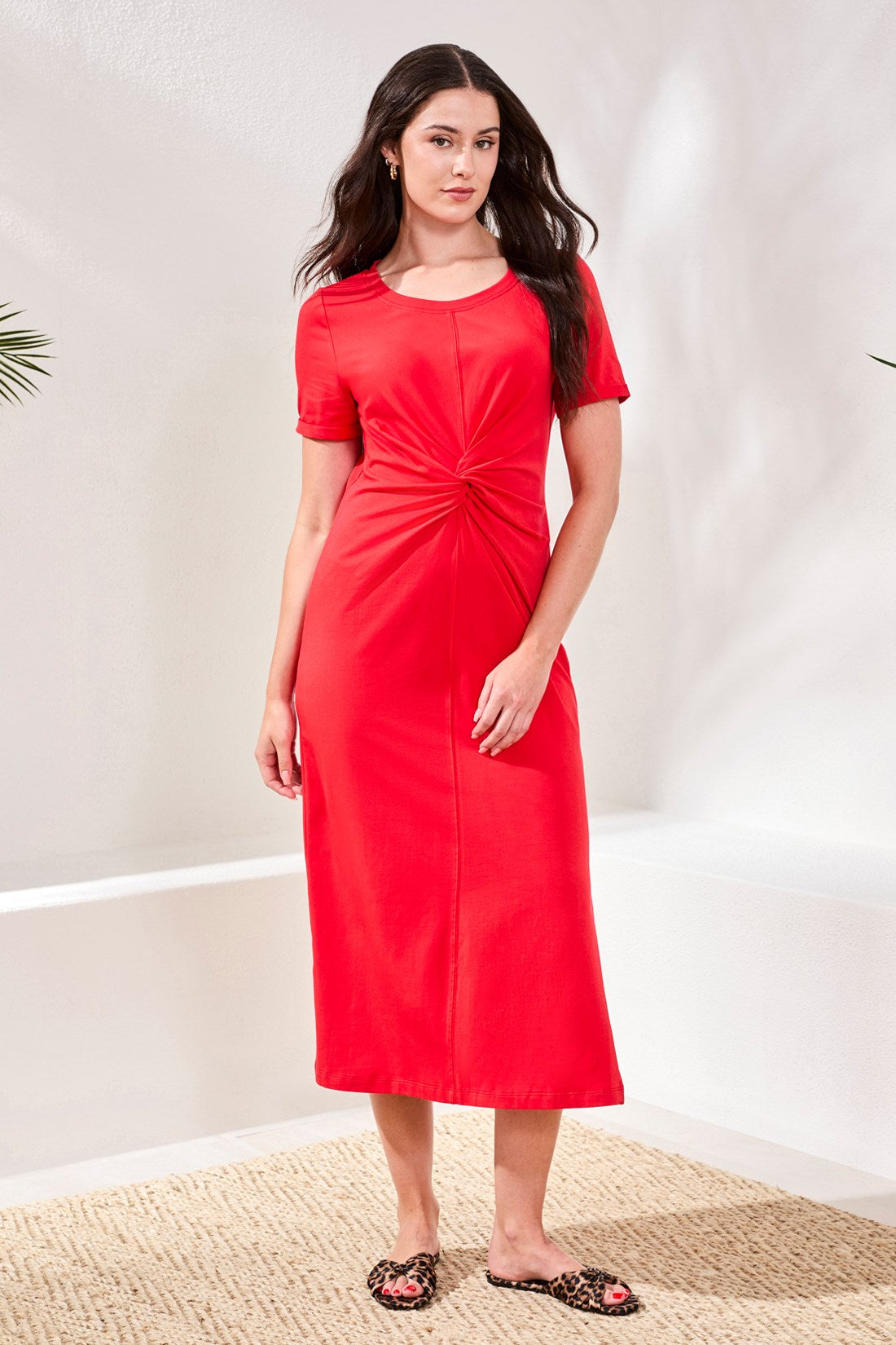 Maxi Knit Jersey Dress With Front Twist Knot Detail-Sangria XL Maxi Knit Jersey Dress With Front Twist Knot Detail-Sangria XL