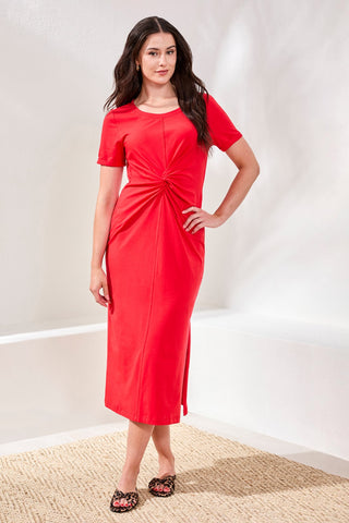 Robe Midi En Jersey Avec Nœud Devant-Sangria