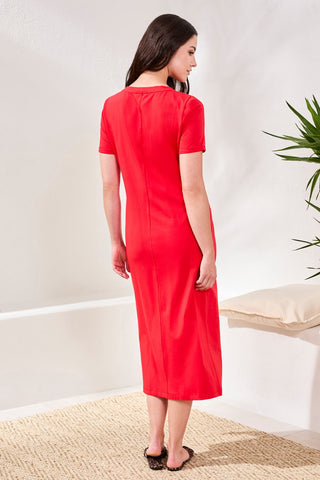 Robe Midi En Jersey Avec Nœud Devant-Sangria