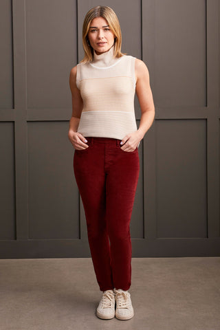 alt view 1 - MICRO CORD AUDREY PULL-ON SLIM ANKLE PANTS-Dk. portwine