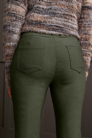 PANTALON MICROÉVASÉ SANS BRAGUETTE À TAILLE LISSANTE FLATTEN-IT-Épinard