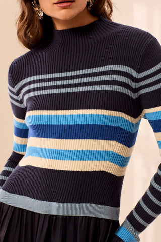 Mixed Media Ribbed Knit Maxi Dress-Blue fog