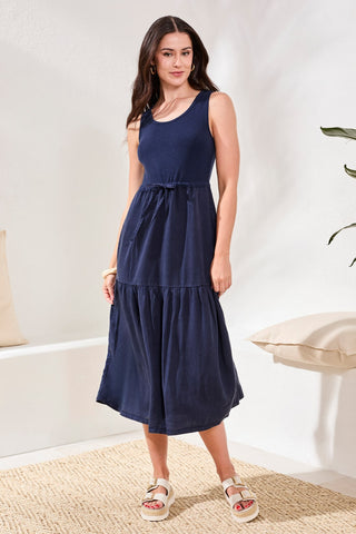 Mixed media Sleeveless Maxi Dress-Nautical