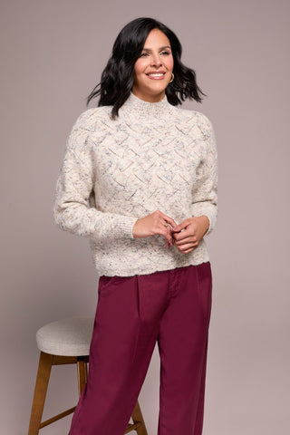 Pull À Col Roulé Et À Épaules Tombantes-Creme Melange