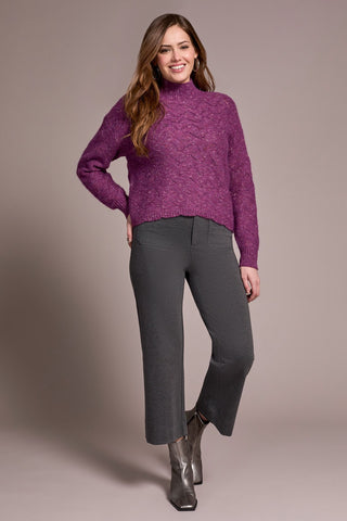 Mock Neck Drop Shoulder Sweater-M dahlia muave