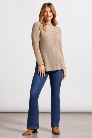 alt view 1 - MOCK NECK HEATHERED KNIT SWEATER WITH SIDE SLITS-Nutshell