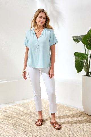 Linen Notch Neck Relaxed Fit Top-Ltaquasky