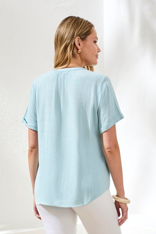 Linen Notch Neck Relaxed Fit Top-Ltaquasky