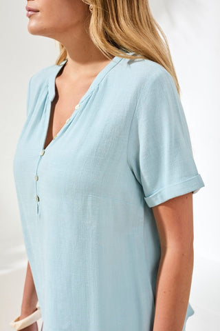 Linen Notch Neck Relaxed Fit Top-Ltaquasky