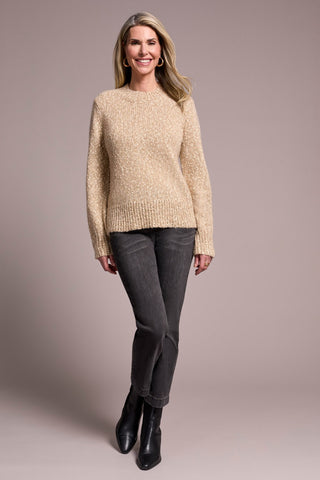 Novelty Mix Long-Sleeve Mock Neck Sweater-Sandstone
