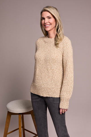 Novelty Mix Long-Sleeve Mock Neck Sweater-Sandstone