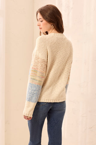 Novelty Slub Knit Embroidered Long Sleeve Sweater-Azure