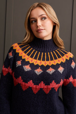 alt view 1 - NOVELTY YARN MOCK NECK INTARSIA SWEATER-Night sky