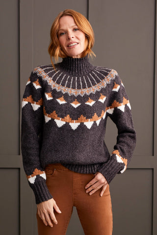 alt view 4 - NOVELTY YARN MOCK NECK INTARSIA SWEATER-Walnut