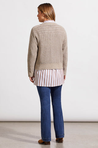 alt view 3 - OPEN KNIT LONG SLEEVE CREW NECK SWEATER CARDIGAN-Dk.oatmeal