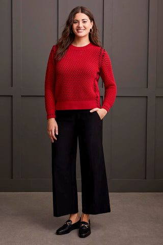 alt view 2 - OPEN STITCH CREW NECK SWEATER-Scarlet