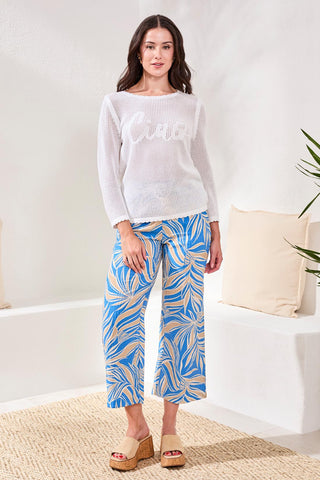 Pull Ras Du Cou En Coton Brodé À Maille Ajourée
-Blanc