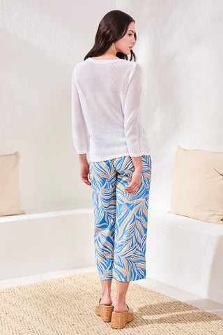 Pull Ras Du Cou En Coton Brodé À Maille Ajourée
-Blanc