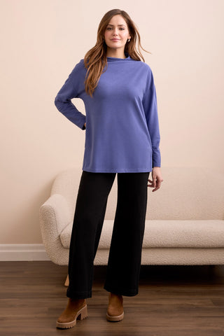 Ottoman Knit Drop Shoulder Cowl Neck Tunic-H dk blueviolet