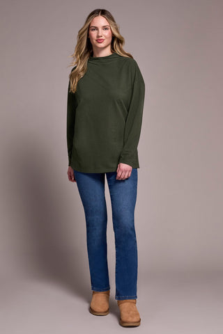 Ottoman Knit Drop Shoulder Cowl Neck Tunic-H spruce