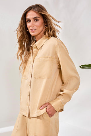 Overshirt In Washed Cavalry Twill-Croissant