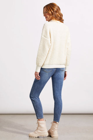 alt view 2 - OVERSIZED FUZZY OTTOMAN YARN POLO SWEATER-Eggshell